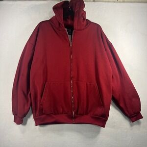 Vintage 90s PLUMA Full Zip Hoodie Burgundy Thermal Lined Sweatshirt XL